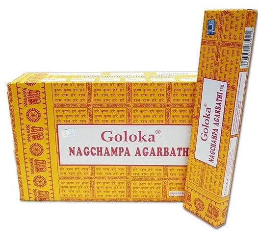 GOLOKA Nag Champa Agarbatti | Varillas de incienso Masala, 12 paquetes de 15 gramos + TABLILLA