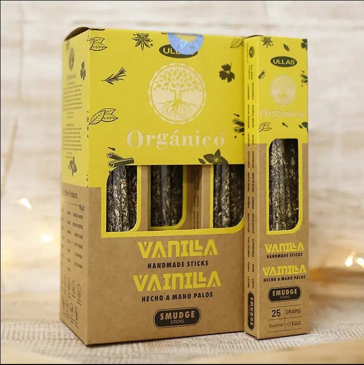 Incienso Ylang Ylang Sahumerio Orgánico Ullas - 100% Natural - Hecho a Mano - 25 gr x 12 = 300gr - Meditación - Relajación - Yoga + 1 Tablilla